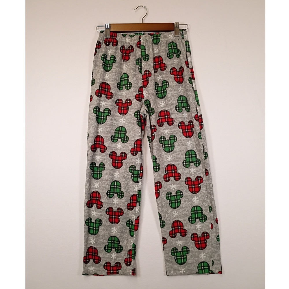 Holiday Disney Kids Size 12 Grey Plaid Mickey Mouse Fleece Pajama Pants